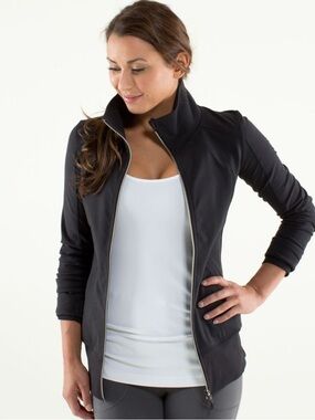 Lululemon Jacket Black Size 12 Zip-Up w/Zip Pockets Thumb-Holes Stretch Active